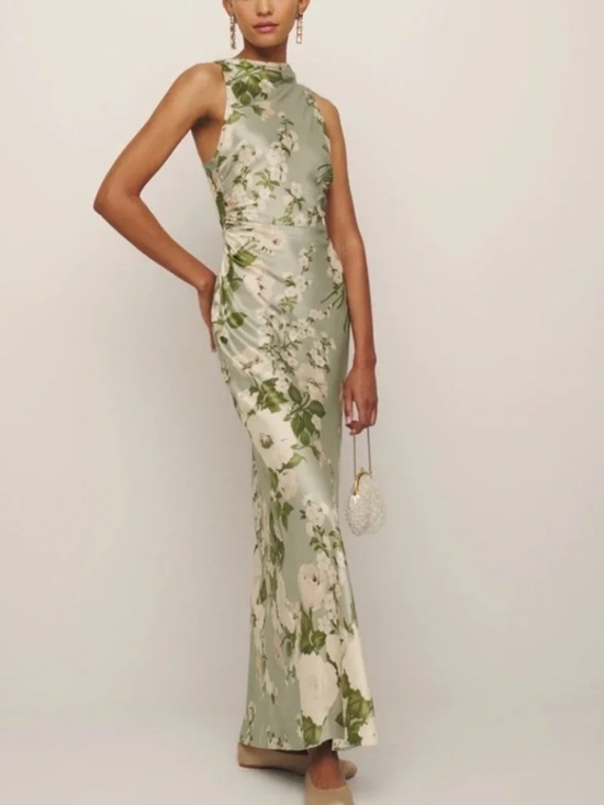 Reformation Dresses & Skirts - Reformation ANAIIS Silk Maxi Dress Tarragon Green Floral - Size 4 - with tags